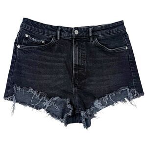 Zara Black Denim Frayed Cutoff Shorts Size 10